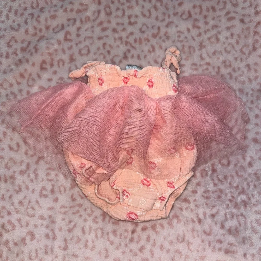 Girls Pink Floral Tulle Romper